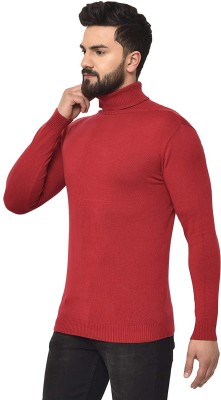 Clothify Solid High Neck Casual Men Maroon Sweater