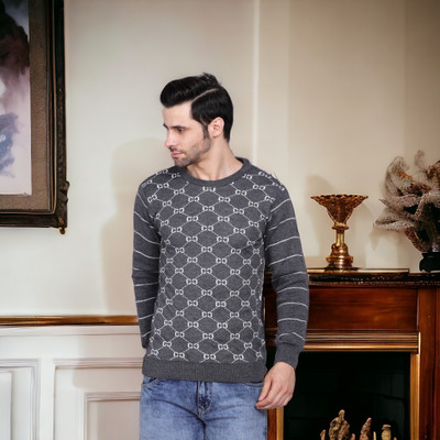 AXOLOTL Self Design High Neck Casual Men Grey Sweater