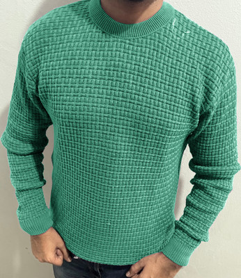 FREAKS Solid Round Neck Casual Men Green Sweater
