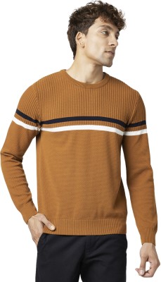 Byford by Pantaloons Striped Round Neck Casual Men Beige Sweater