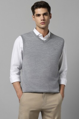 Allen Solly Self Design V Neck Casual Men Grey Sweater