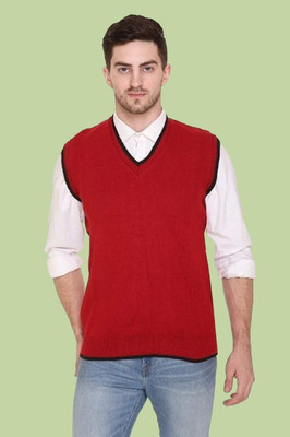 ZAKOD Solid V Neck Casual Men Red Sweater