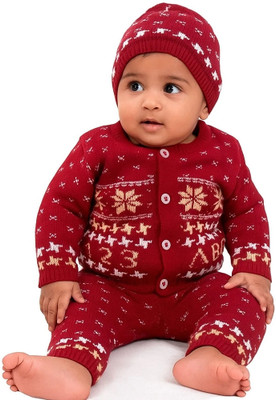bloomkids Self Design Round Neck Casual Baby Boys & Baby Girls Maroon Sweater