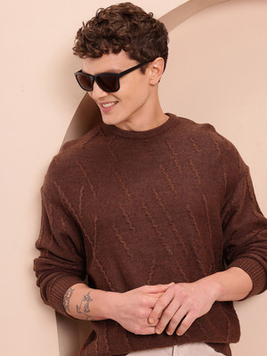 Mast & Harbour Self Design Round Neck Casual Men Green Sweater