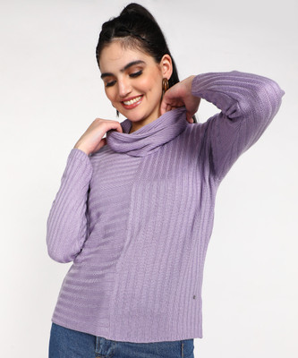 NUMERO UNO Self Design Cowl Neck Casual Women Purple Sweater
