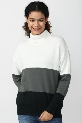 FOREVER 21 Colorblock Turtle Neck Casual Women Multicolor Sweater