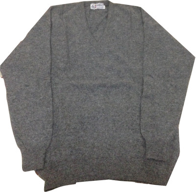 Rajindras Solid, Self Design V Neck Casual Men Grey Sweater
