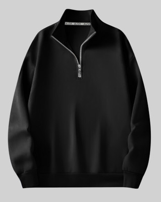 AUSK Solid Mandarin Neck Casual Men Black Sweater