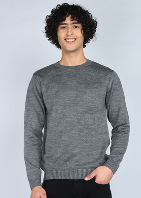 PETER ENGLAND Solid Crew Neck Casual Men Grey Sweater