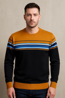 knotrixx Self Design Round Neck Casual Men Blue Sweater