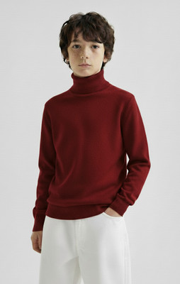 Clothify Solid High Neck Casual Boys Maroon Sweater
