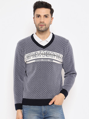 DUKE Self Design V Neck Casual Men Grey Sweater