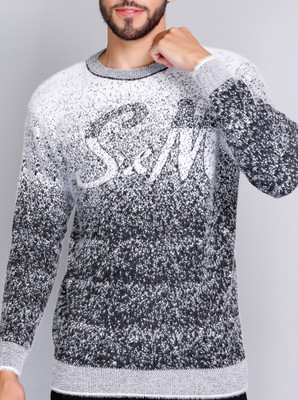 eWools Printed Round Neck Party Men Black Sweater
