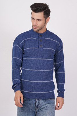 AXOLOTL Striped Round Neck Casual Men Blue Sweater