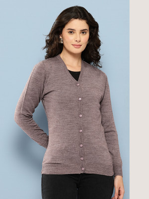 Aarika Solid V Neck Casual Women Beige Sweater