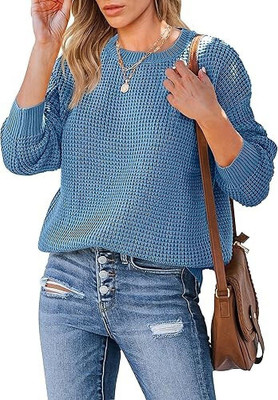 COLORCHAKRA Self Design Round Neck Casual Women Light Blue Sweater