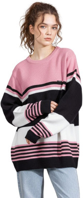 WAY TO TRENDY Striped Round Neck Casual Women Pink Sweater