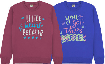 GWA Printed Round Neck Casual Girls Maroon, Blue Sweater