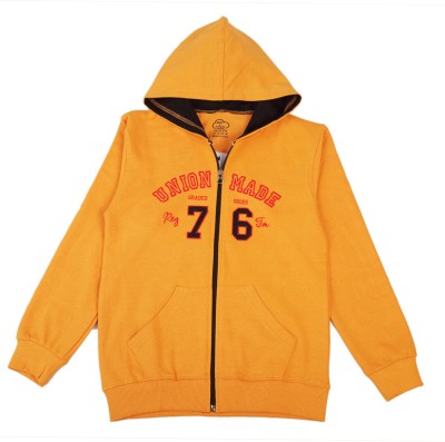 MIST N FOGG Printed Hooded Neck Casual Boys Yellow Sweater