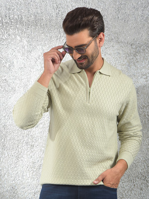CRIMSOUNE CLUB Self Design Collared Neck Casual Men Green Sweater