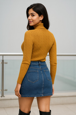 SKG Herringbone Collared Neck Casual Women Yellow Sweater