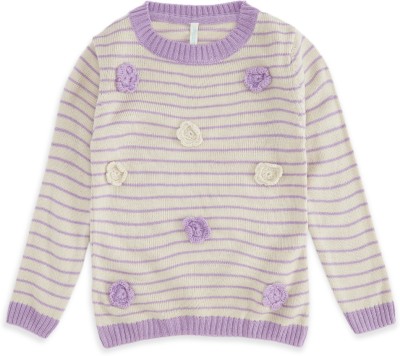 Pantaloons Junior Embroidered Round Neck Casual Girls Purple Sweater