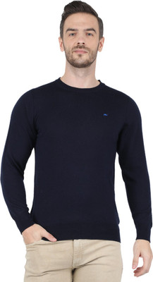 MONTE CARLO Solid Round Neck Casual Men Blue Sweater