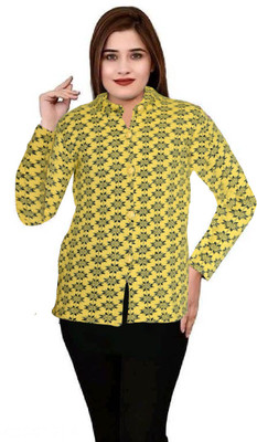 Shunit creation Printed Collared Neck Casual Women Yellow Sweater