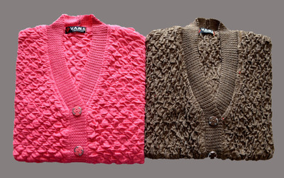 Shunit creation Self Design V Neck Lounge Wear Women Pink, Brown Sweater