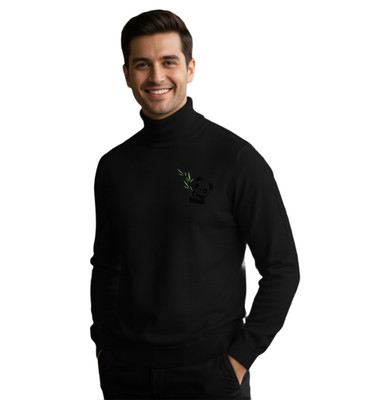 GAINELL Self Design High Neck Casual Men Black Sweater