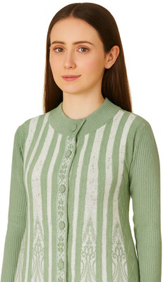 Life and style Striped, Self Design Round Neck Casual Women Green Sweater