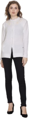 NITSLINE Self Design Round Neck Casual Women White Sweater