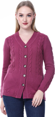 NOQUO Embellished V Neck Casual Women Pink Sweater
