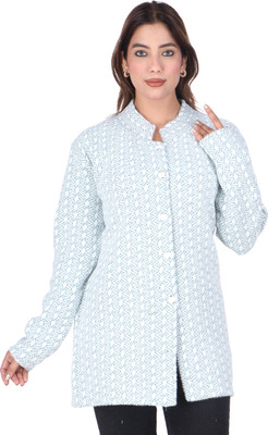 Pipasa Self Design Collared Neck Casual Women Green Sweater