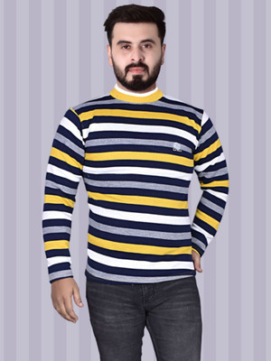 Marc Luarente Striped Round Neck Casual Men Multicolor Sweater