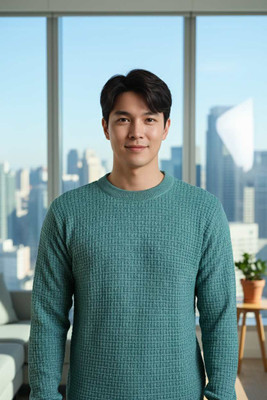 FASHLOOK Solid Round Neck Casual Men Green Sweater