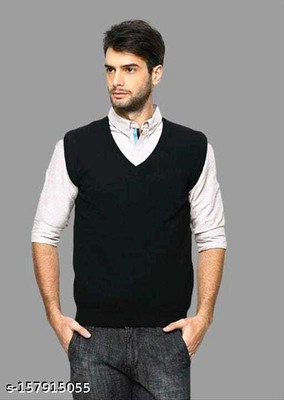abhi Solid V Neck Casual Men Black Sweater