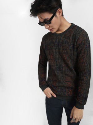 JACK & JONES Self Design Round Neck Casual Men Green Sweater