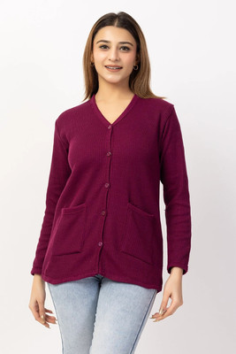 Harjot Self Design V Neck Casual Women Purple Sweater