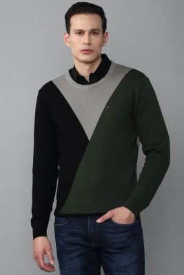 LOUIS PHILIPPE Colorblock Crew Neck Casual Men Black, Grey, Green Sweater