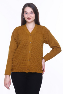 Keshavi Self Design V Neck Casual Women Brown Sweater