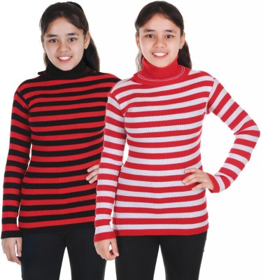 100LUCK Striped High Neck Casual Girls Multicolor Sweater