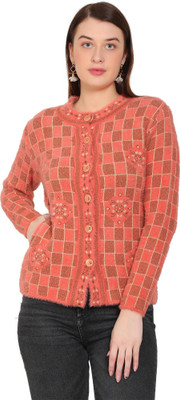 HITTIKA Checkered Round Neck Casual Women Red Sweater