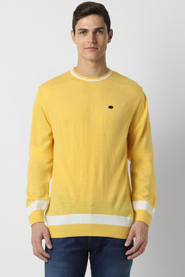 PETER ENGLAND Colorblock Round Neck Casual Men Yellow Sweater