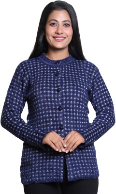 Grand Line Polka Print Round Neck Casual Women Blue Sweater