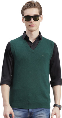 MONTE CARLO Solid V Neck Casual Men Green Sweater