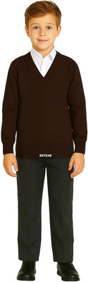 KETKAR Solid V Neck Formal Boys & Girls Brown Sweater