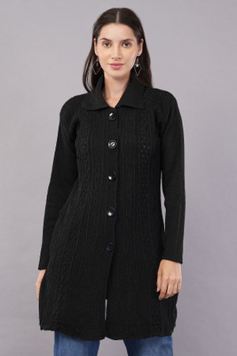 CURIOUS FASHION Self Design Collared Neck Casual Women Black Sweater