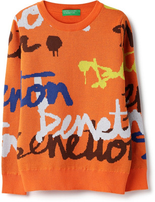 United Colors of Benetton Graphic Print Round Neck Casual Boys Orange Sweater