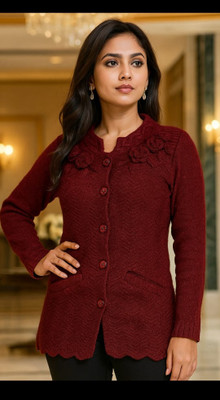 Fashionsufi Solid Round Neck Casual Women Maroon Sweater